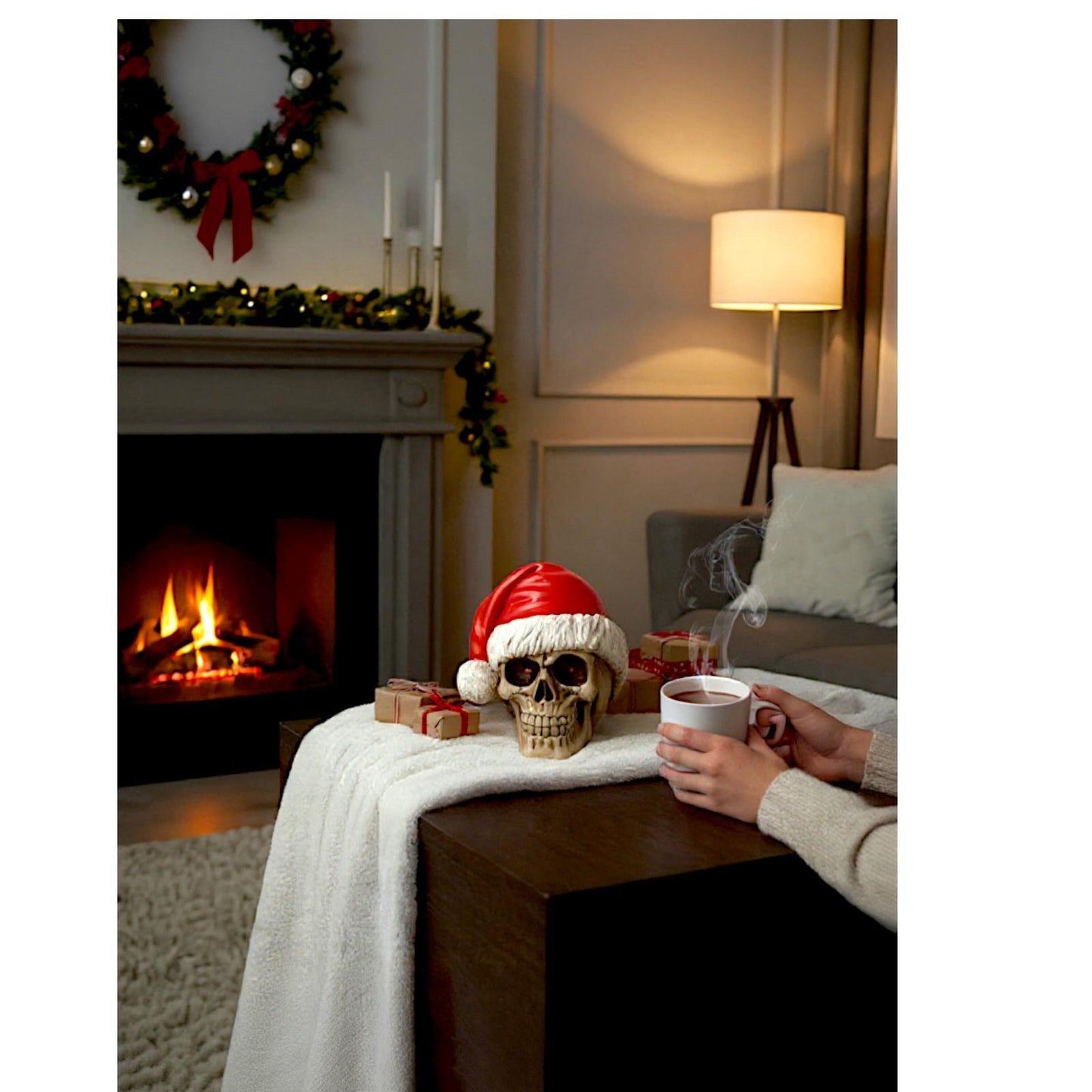 Silent Night Christmas Skull Gothic Santa Ornament Festive Horror Skeleton Head
