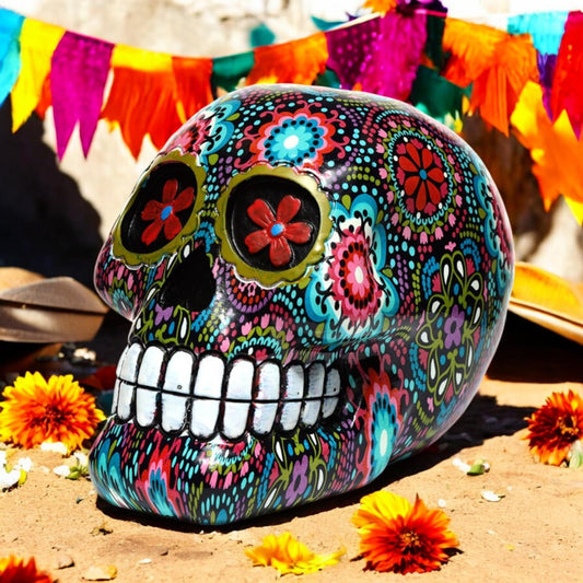 Vibrant Sugar Skull Fantasy Ornament Day of the Dead Gothic Decor Fantasy Figurine