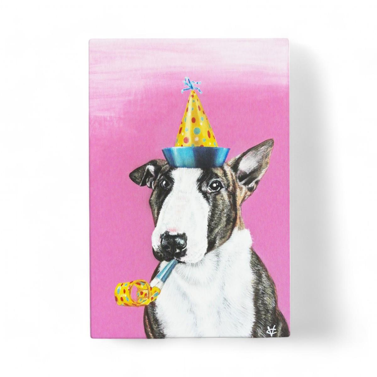 Party Animal Bull Terrier Dog Ceramic Art Tile by Victoria Coleman 20x30cm Wall Decor Ready to Hang-Osiris Craftworks