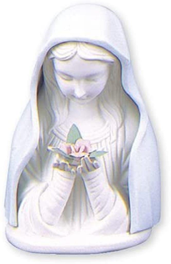 Ceramic Bust of Mary with Illuminating Light - Virgin Mary Mother of Jesus Statue - Religious Figurine Decor