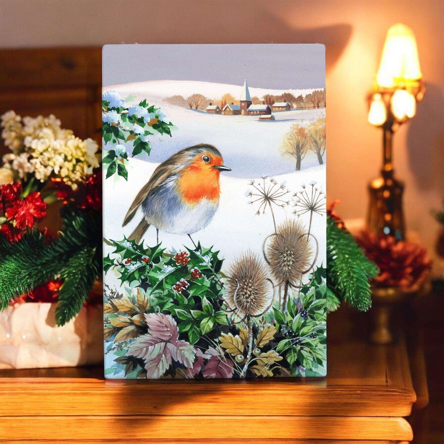 Robin Snowy Fields Art Tile by R. Fathers – 30x20cm Decor