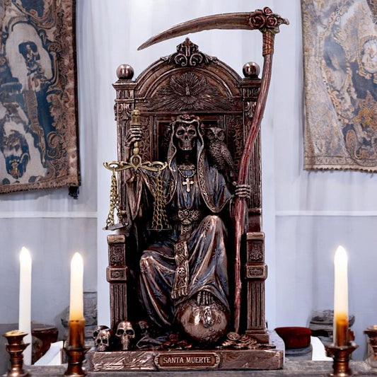 Santa Muerte Statue Spiritual Occult Throne Figurine Gothic Holy Death Altar Decor