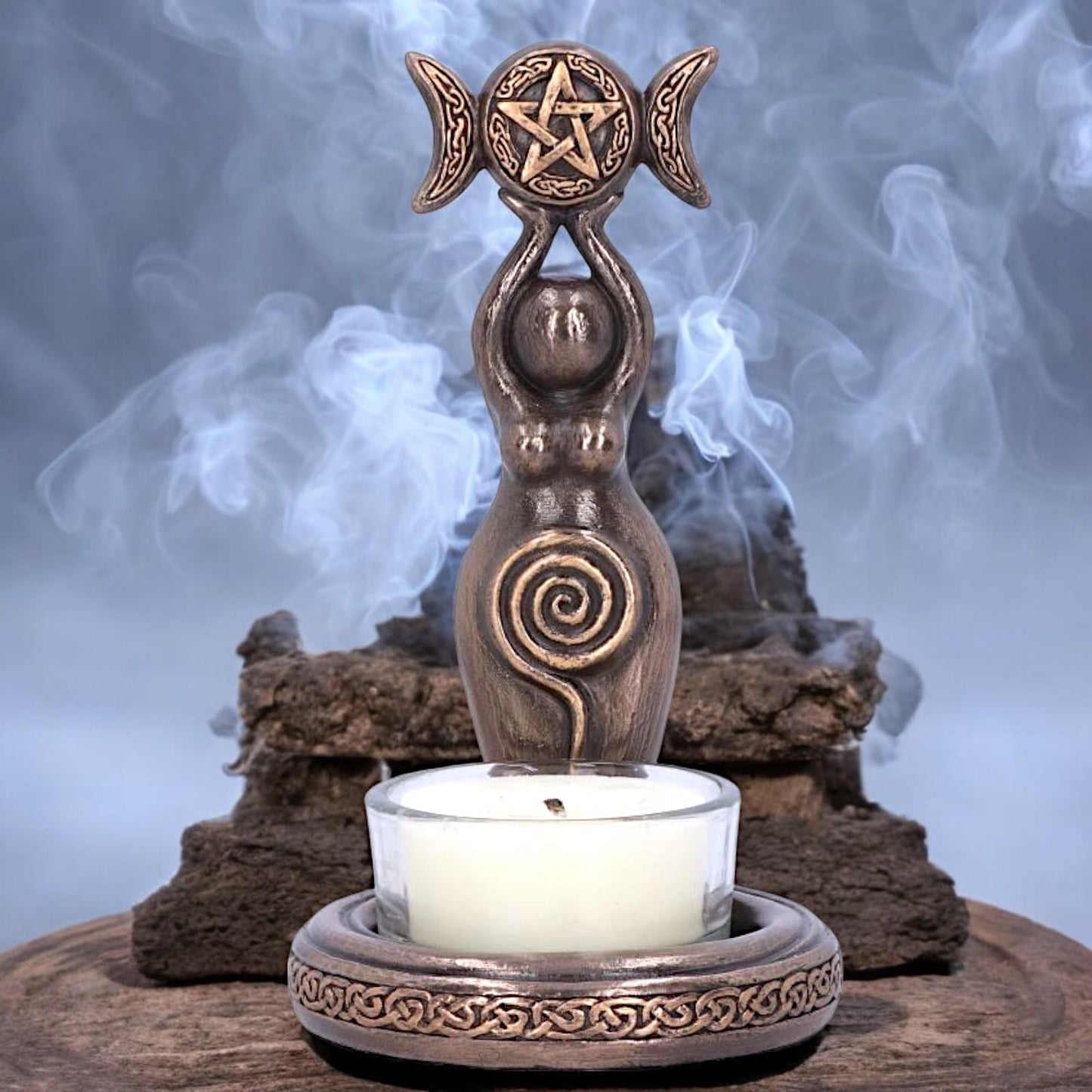 Triple Goddess Tealight Holder Wiccan Altar Decor Pagan Spiritual Alter ornament Statue