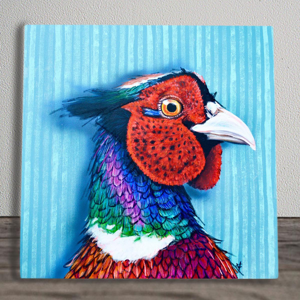 Pheasant Ceramic Art Tile by Victoria Coleman - 20x20 cm Wall Decor - Vibrant Wildlife Art