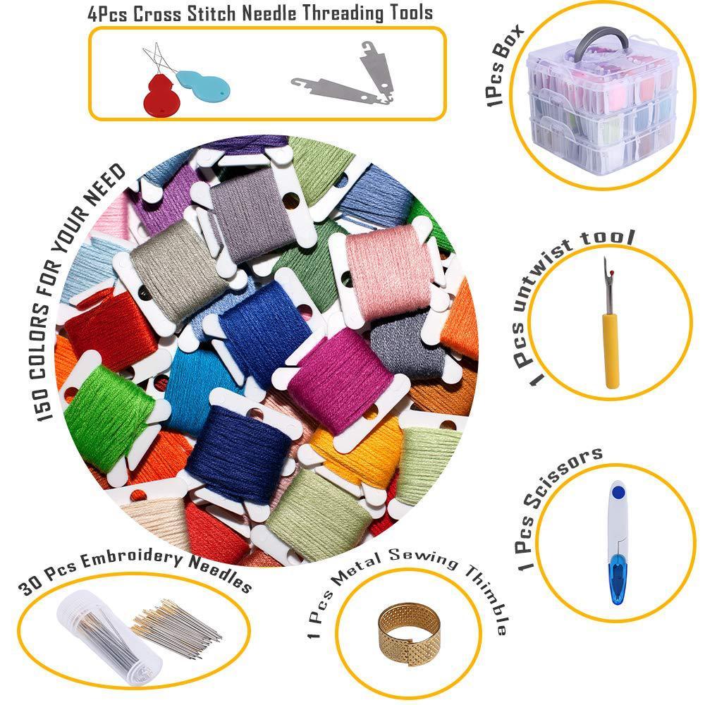 150-Color Embroidery Thread Kit with Accessories & Storage Box