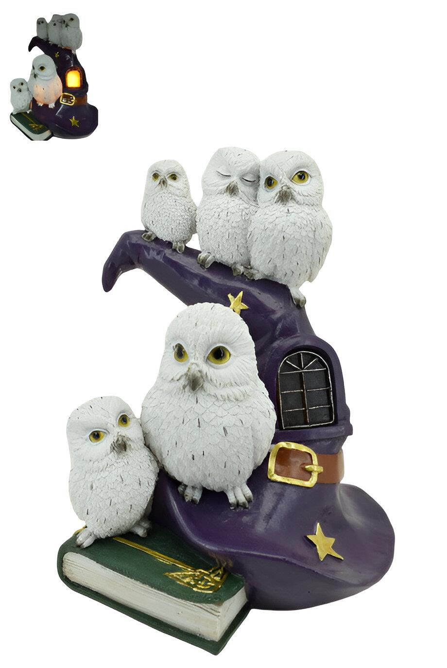Enchanting LED Owl Figurine Witch Hat Lamp Ornament Mystical Room Decor