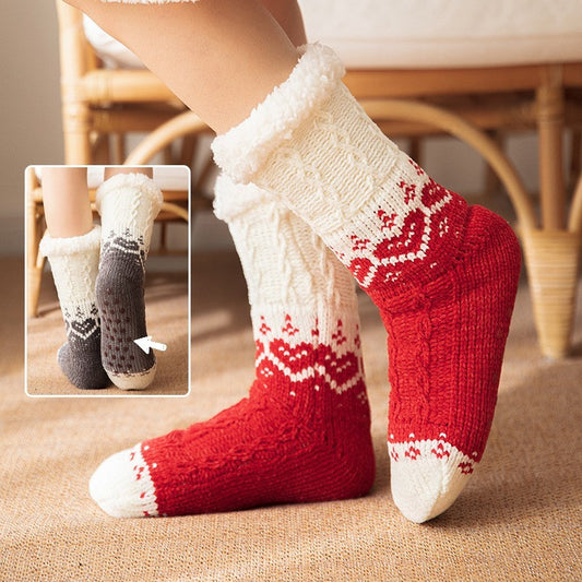 Love Knitted Plush Floor Socks Winter Warm Non-slip Carpet Socks Christmas Home Women