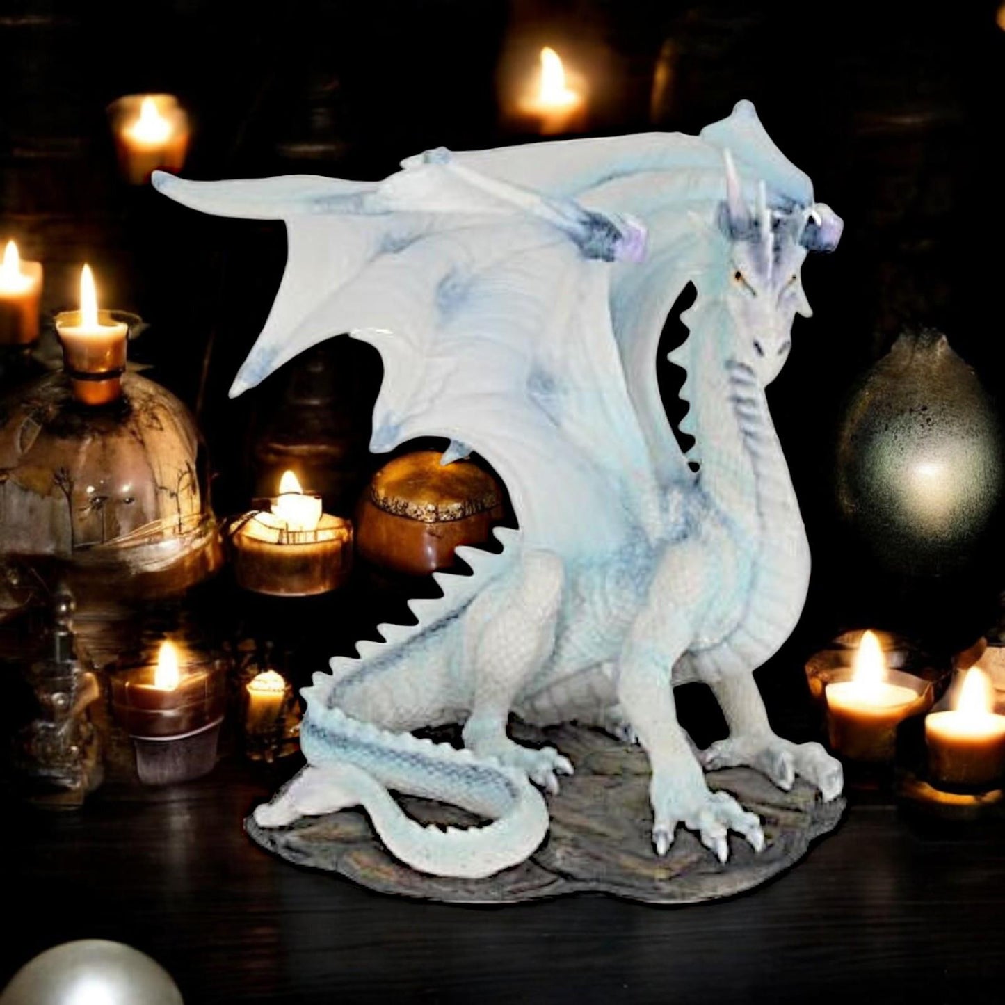 White Snow Dragon Sculpture – Mythical Creature Gothic Gift Decor