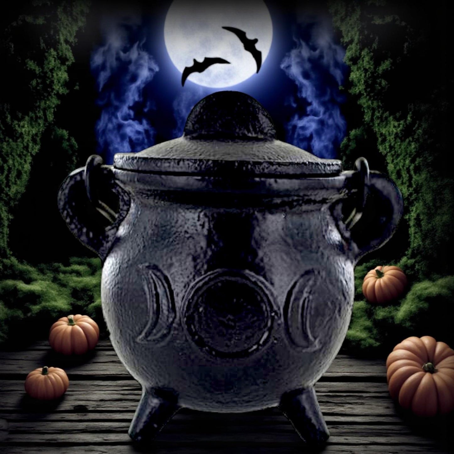 Cast Iron Triple Moon Cauldron Wiccan Altar Tool Pagan Witchcraft Ritual Burner