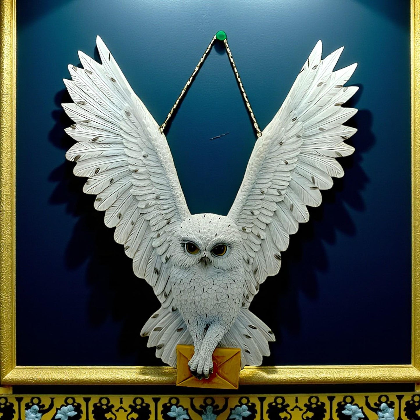 Majestic Hanging Owl Figurine with Letter Wildlife Bird Ornament Sculpture Decor