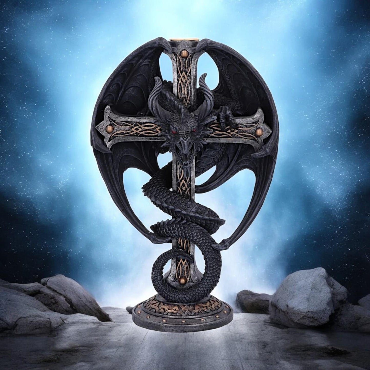 Gothic Dragon Candle Holder – 24.5cm Hand-Painted Resin Fantasy Ornament Decor