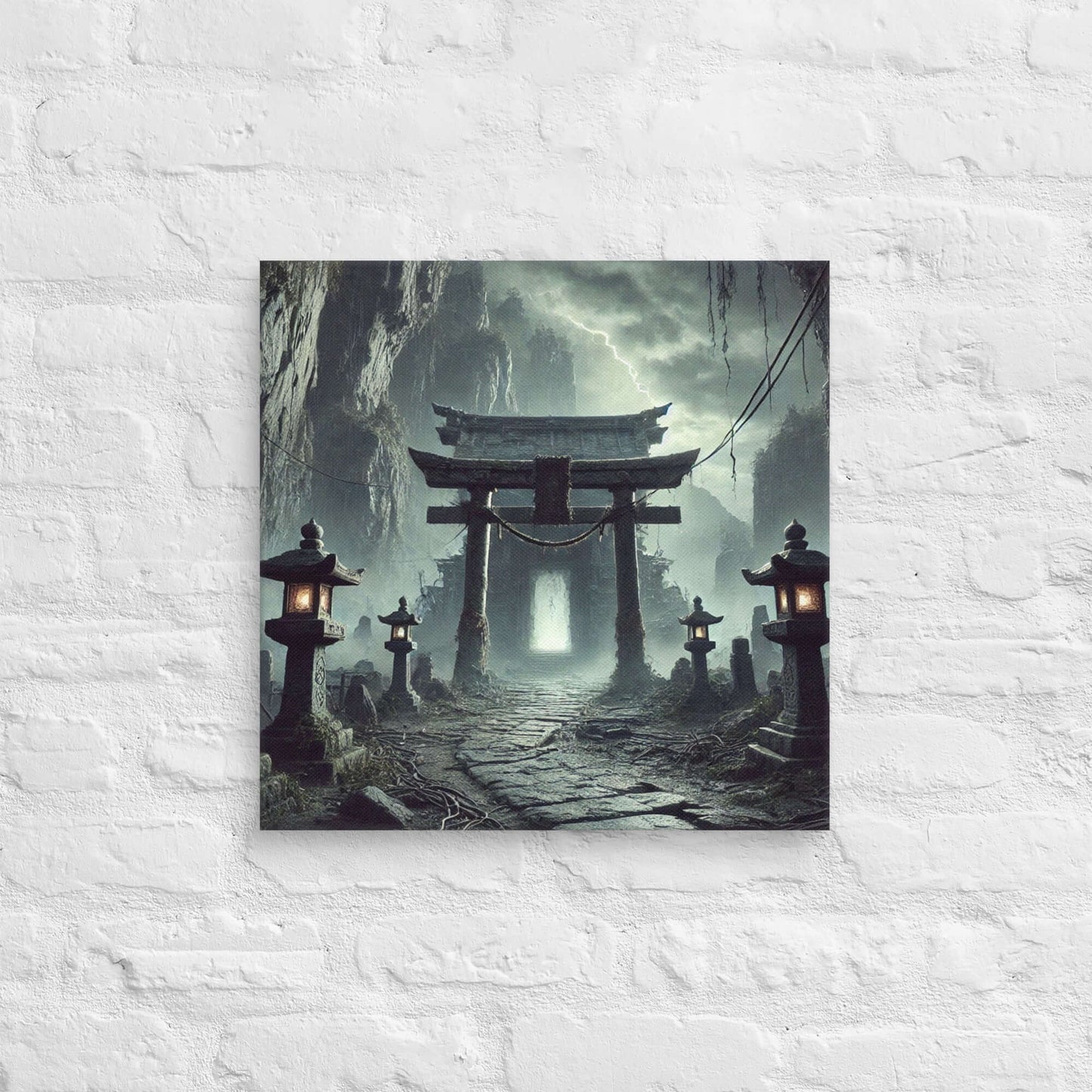 Yomi, the Land of the Dead Canvas – Japanese Mythology Wall Art, 18" x 18" Eerie Fantasy Landscape