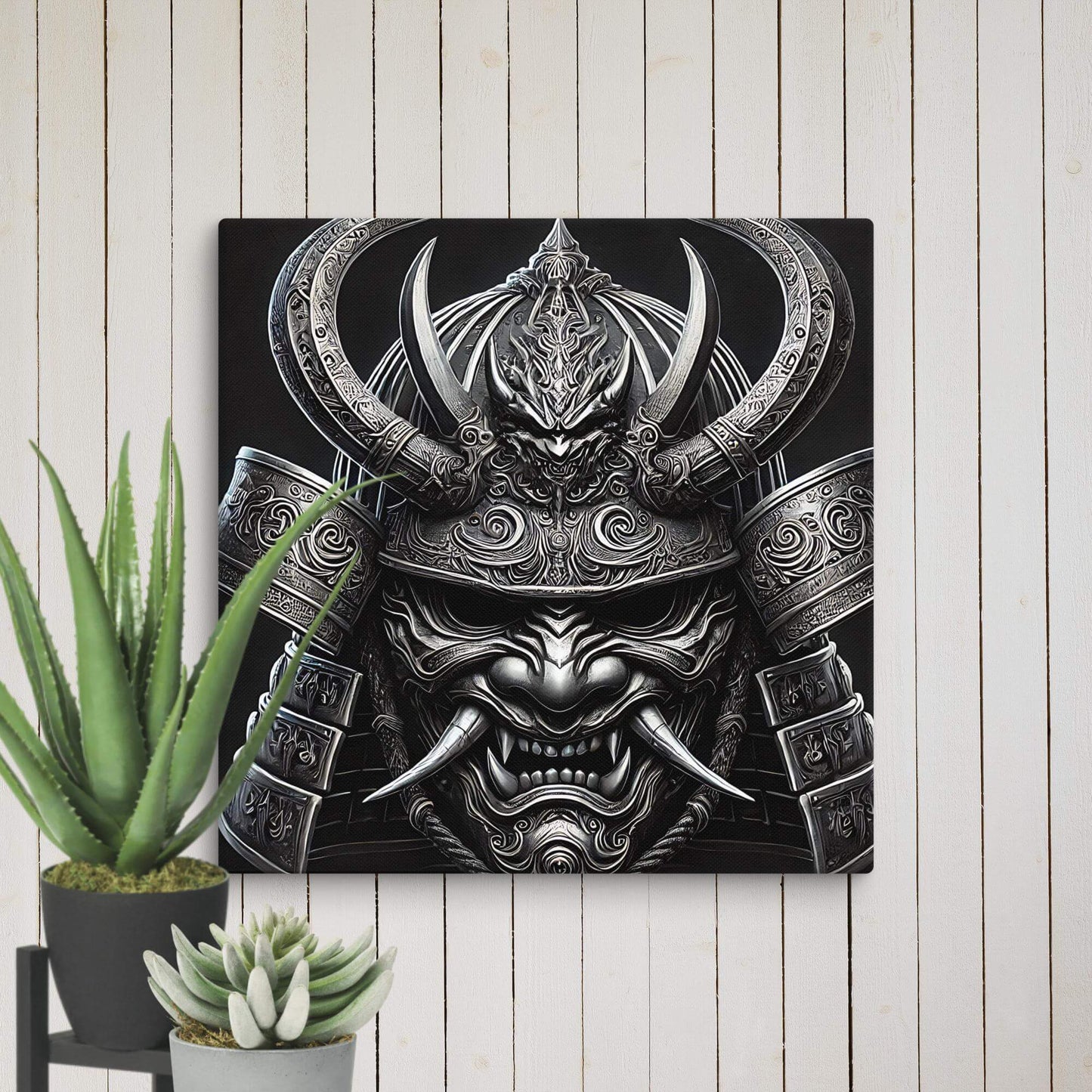 Kabuto Samurai Warrior Canvas – 18" x 18" Bold Japanese Armor Art