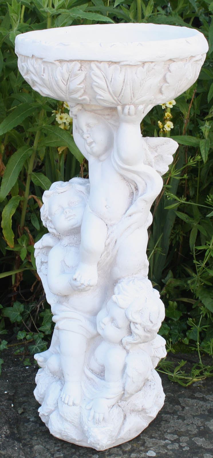 Cherub Trio Holding Bowl - Classical Stone Effect Bird Bath/Planter