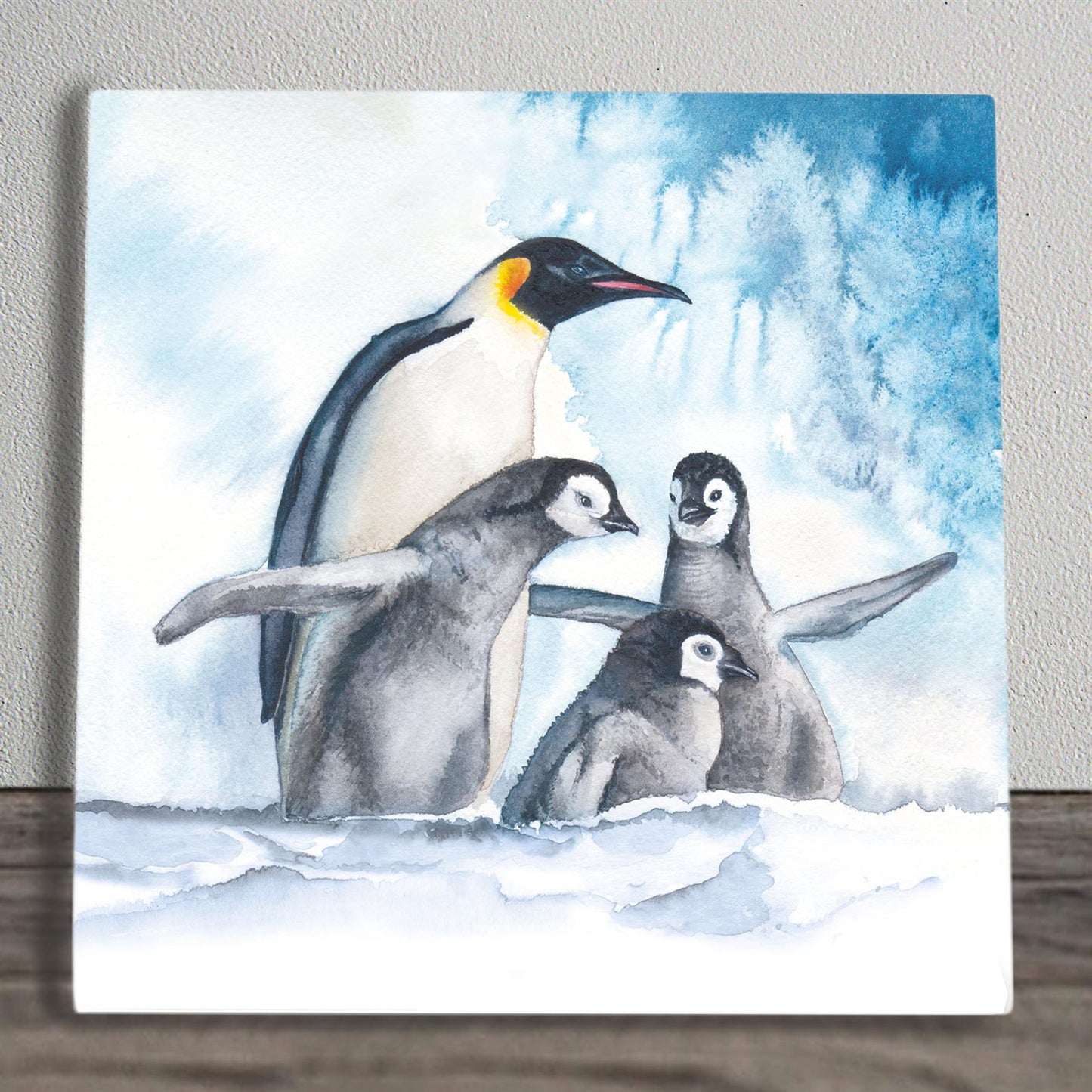 Winter Penguins Art Tile by S. Jones - Handcrafted Ceramic Wall Décor 20x20cm - Ready to Hang-Osiris Craftworks