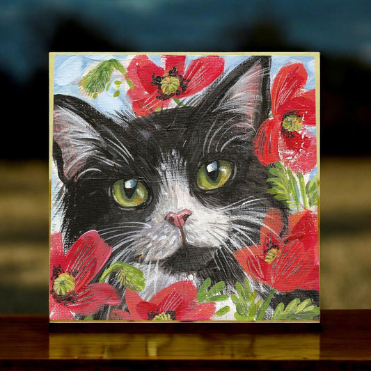 Judith Yates PEERING THROUGH POPPIES Ceramic Art Tile 20x20cm Ready to Hang-Osiris Craftworks