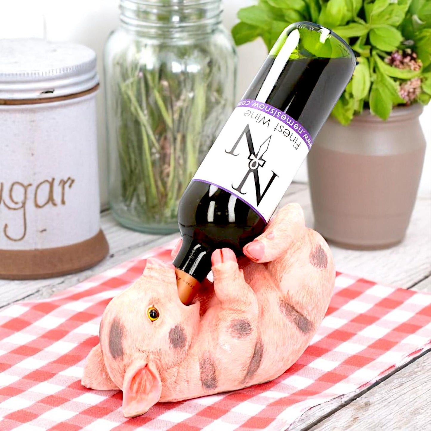 Pig Guzzler Wine Bottle Stand Kitchen Bar Sculpture Farmhouse Decor Statue Gift