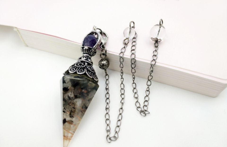 Gravel Resin Vintage Silver Amethyst Top Pendulum Pendant