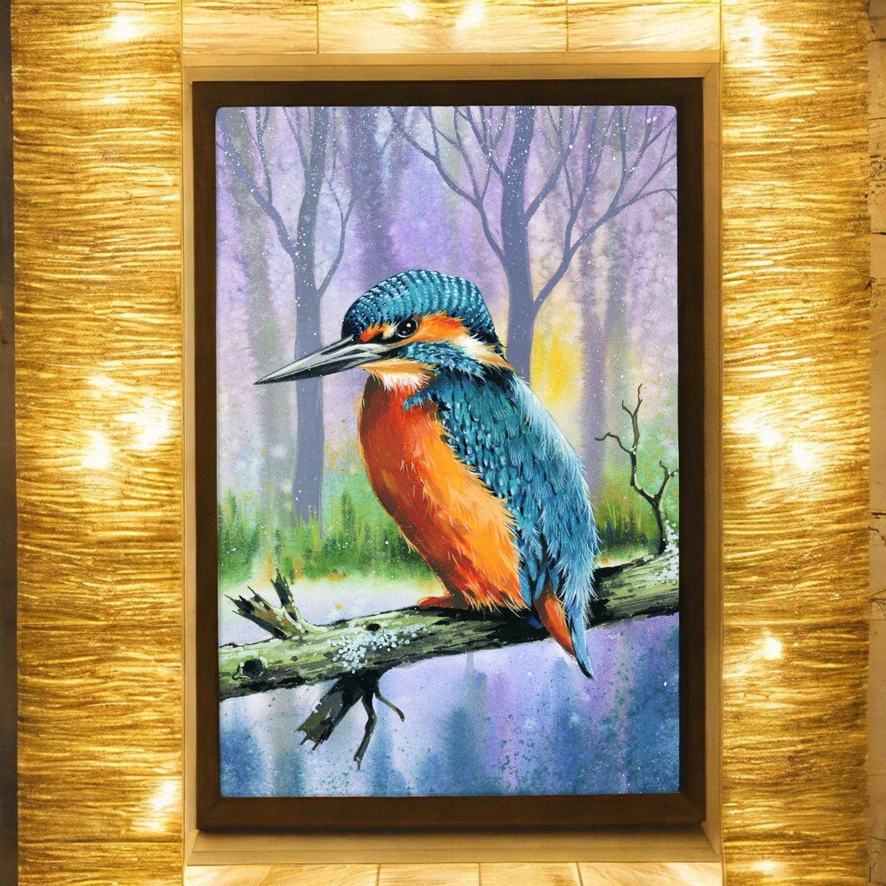 Kingfisher by the Lake Ceramic Art Tile – 30x20cm Decor