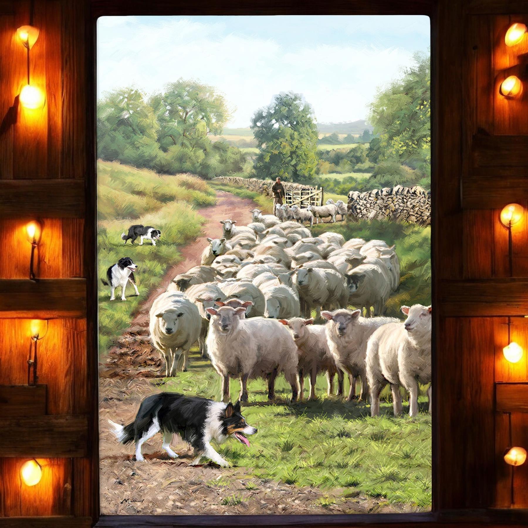 Shepherd Sheep Ceramic Art Tile MacNeil Studios 30x20cm Wall Decor-Osiris Craftworks