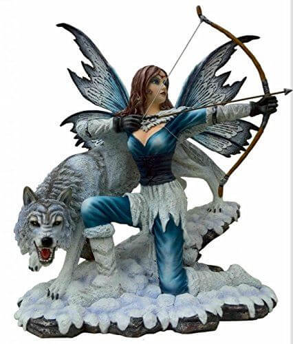 Large Fairy Hunter with Wolf Companion Display Figurine Statue Ornament 46 cm