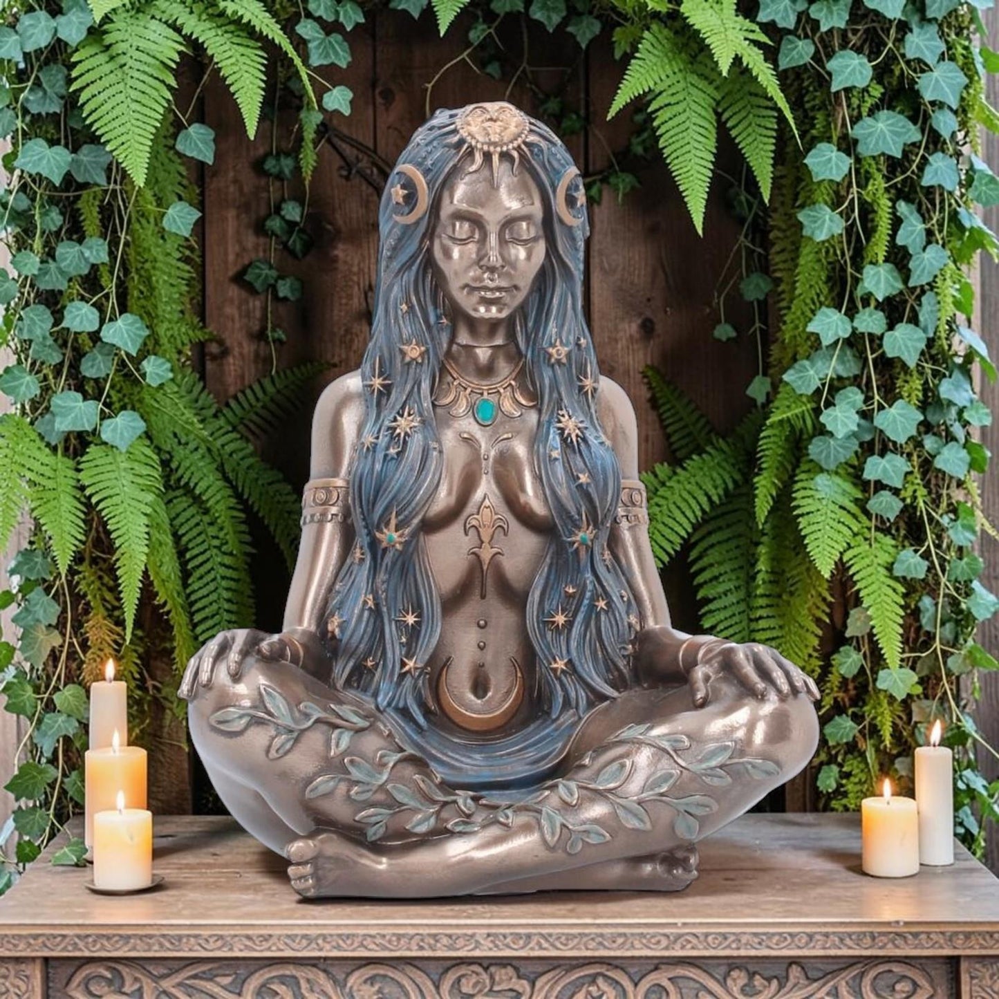 Celestial Goddess Statue Figurine Ornament Sculpture Moon Stars Pagan Wiccan