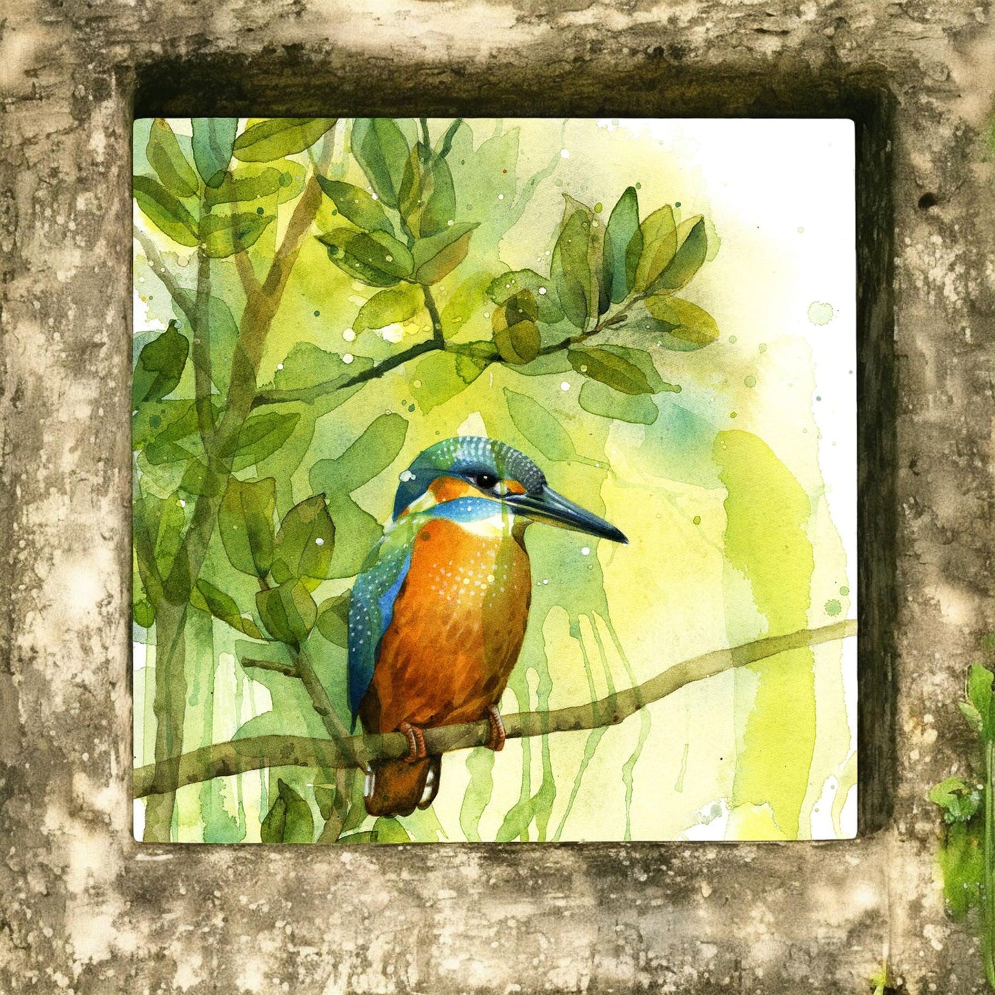 Stunning Kingfisher Perched Ceramic Wall Art Tile by P. Stone - Nature Decor - Ready to Hang, 20x20cm, Home Decor Gift-Osiris Craftworks