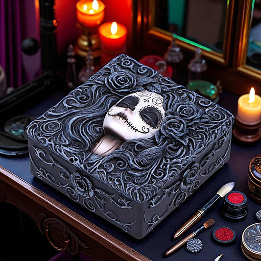 Gothic Day of the Dead Trinket Box Sugar Skull Storage Box  Flor de Muerte Altar