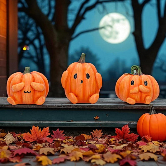 Pumpkin Statue Set  See No, Speak No Hear No Figurines Gothic Halloween Decor