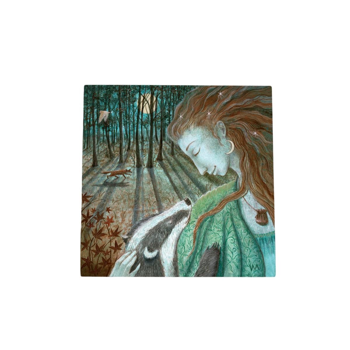 Lady Moon Serenity Ceramic Art Tile by Wendy Andrew 20X20 cm – Ready to Hang Wall Art in Box