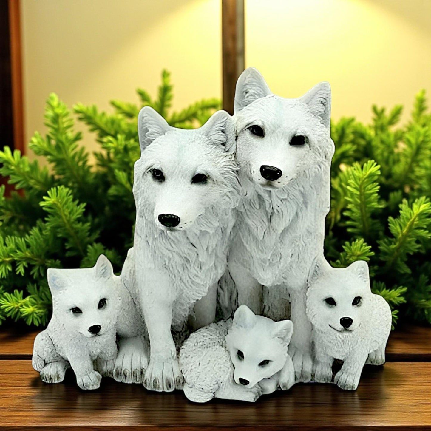 Wolves And Cubs Figurine Forest Animal Sculpture Wildlife Pack Collectible Statue