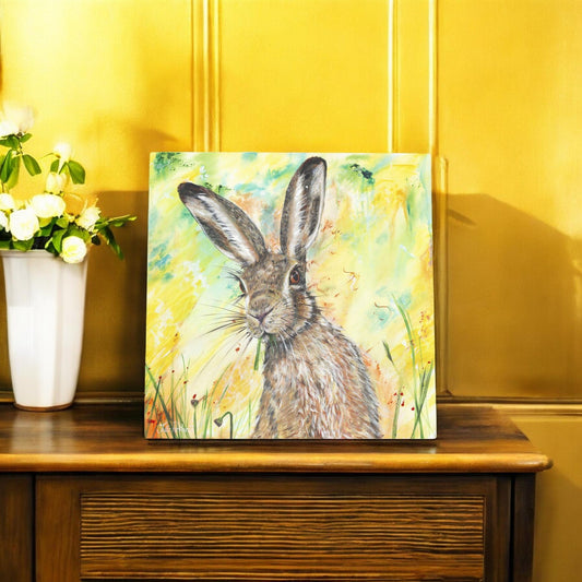 HAZEL HARE Ceramic Art Tile by Pankhurst Gallery | 20X20 cm | Ready to Hang | Handcrafted Gift