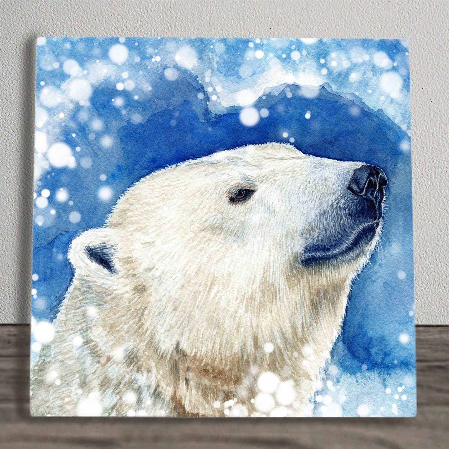 Winter's Polar Bear Art Tile by S. Jones – 20x20cm Decor