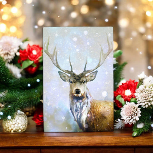 DEER IN SNOW FALL Ceramic Art Tile by P.F. Johnson 30X20cm - Ready to Hang, Winter Wildlife Wall Art, Christmas Gift