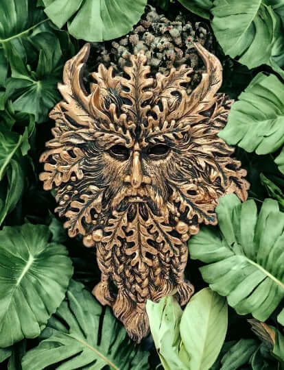 Antique Style Resin Green Man Wall Plaque Mythical Forest Deity Garden Decor, Enchanting Nature Spirit Face, Outdoor Artwork-Osiris Craftworks