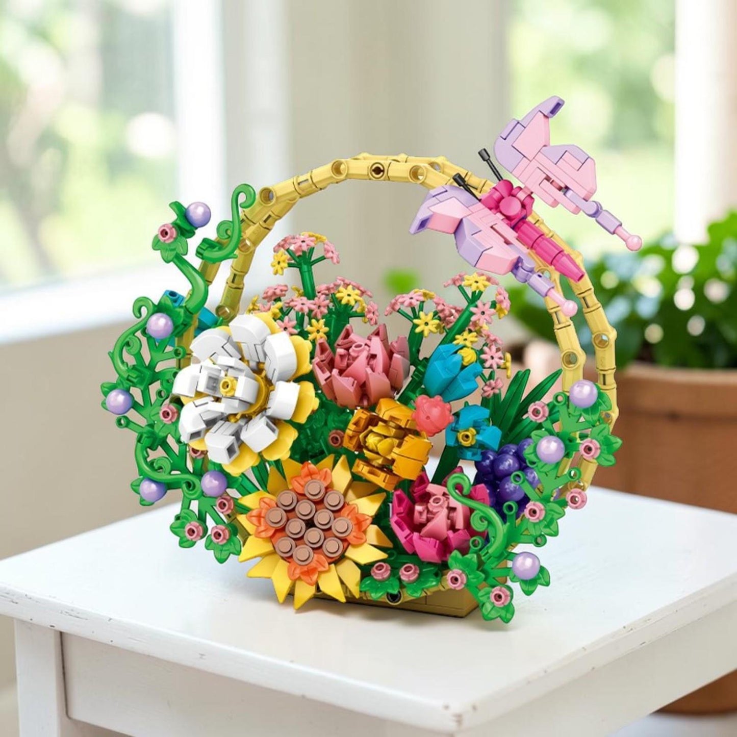 3D Flower Basket 635pc Construction Puzzle Floral Bouquet Botanical Display Gift