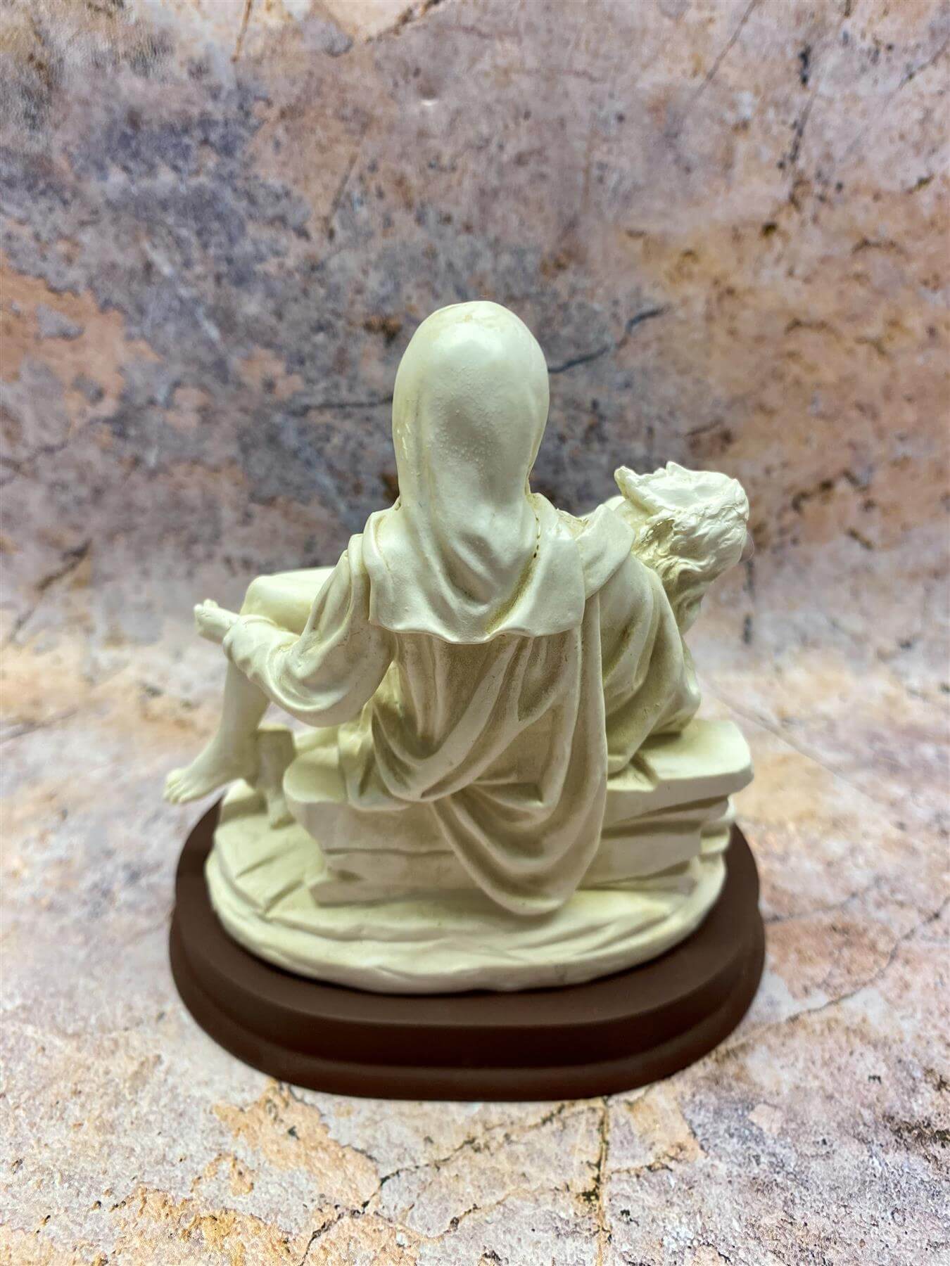 La Pieta Statue with Wood Stand - Michelangelo Masterpiece Resin Replica, Religious Home Decor, Iconic Christian Sculpture, Spiritual Art