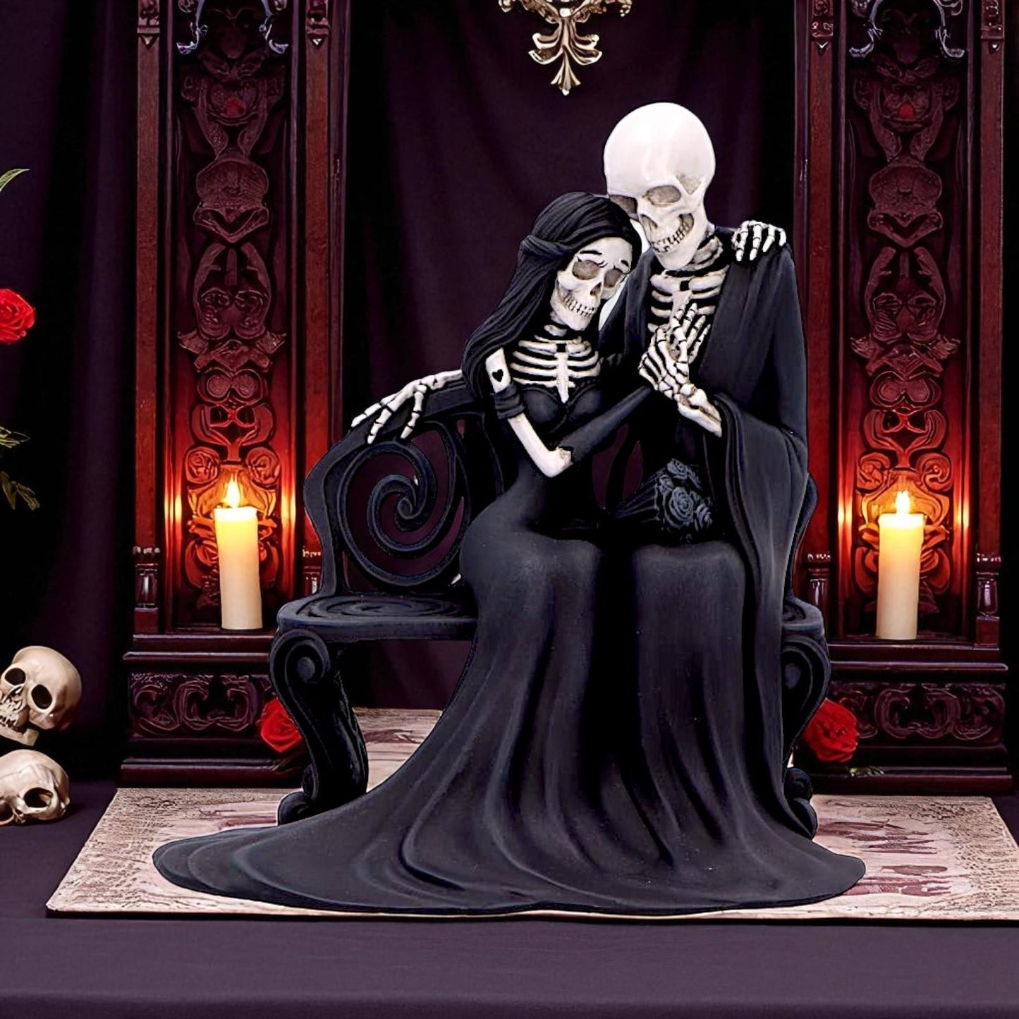 Romantic Death Embrace Statue Eternal Bond Skeleton Couple Fantasy Figurine
