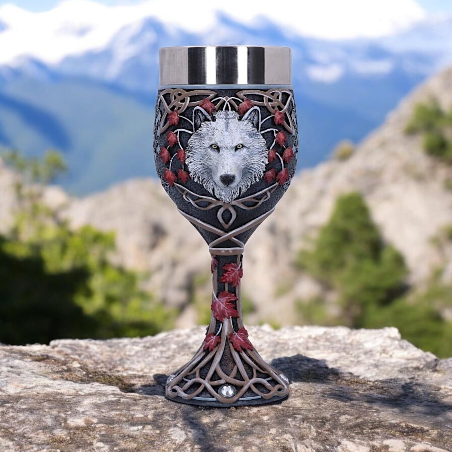 Lisa Parker Guardian of the Fall Goblet – Autumn Wolf Gothic Chalice 19.5cm