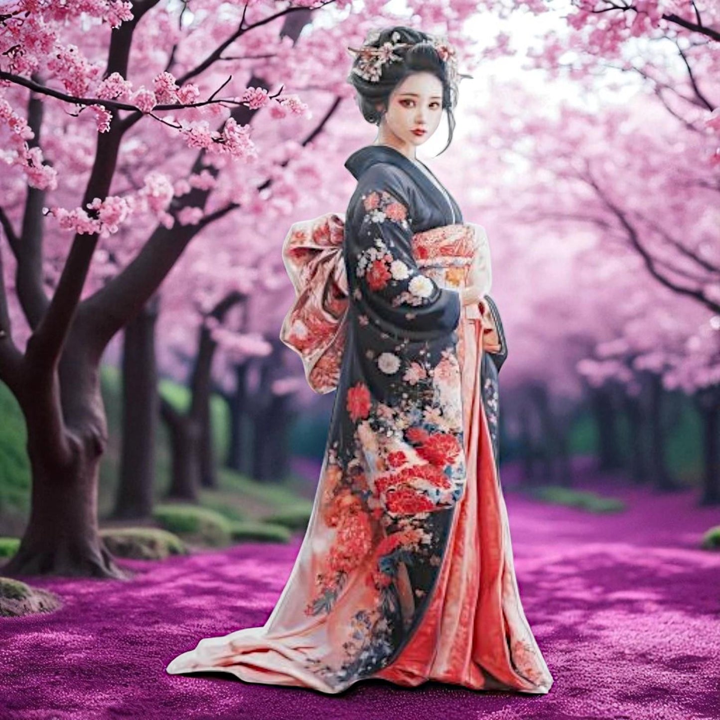 Elegant Geisha Embossed Metal Plaque | Traditional Kimono Wall Art | Japanese Style