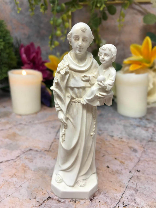 St Anthony with Baby Jesus Statue Religious Ornament Sculpture Catholic FigureSize 13 cm.Hand made from quality designer resin.The item comes packed in its own boxOsiris Craftworks