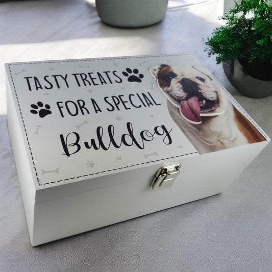 Tasty Treats Bulldog Wooden Storage Box – Perfect for Dog Lovers and Pet Gifts