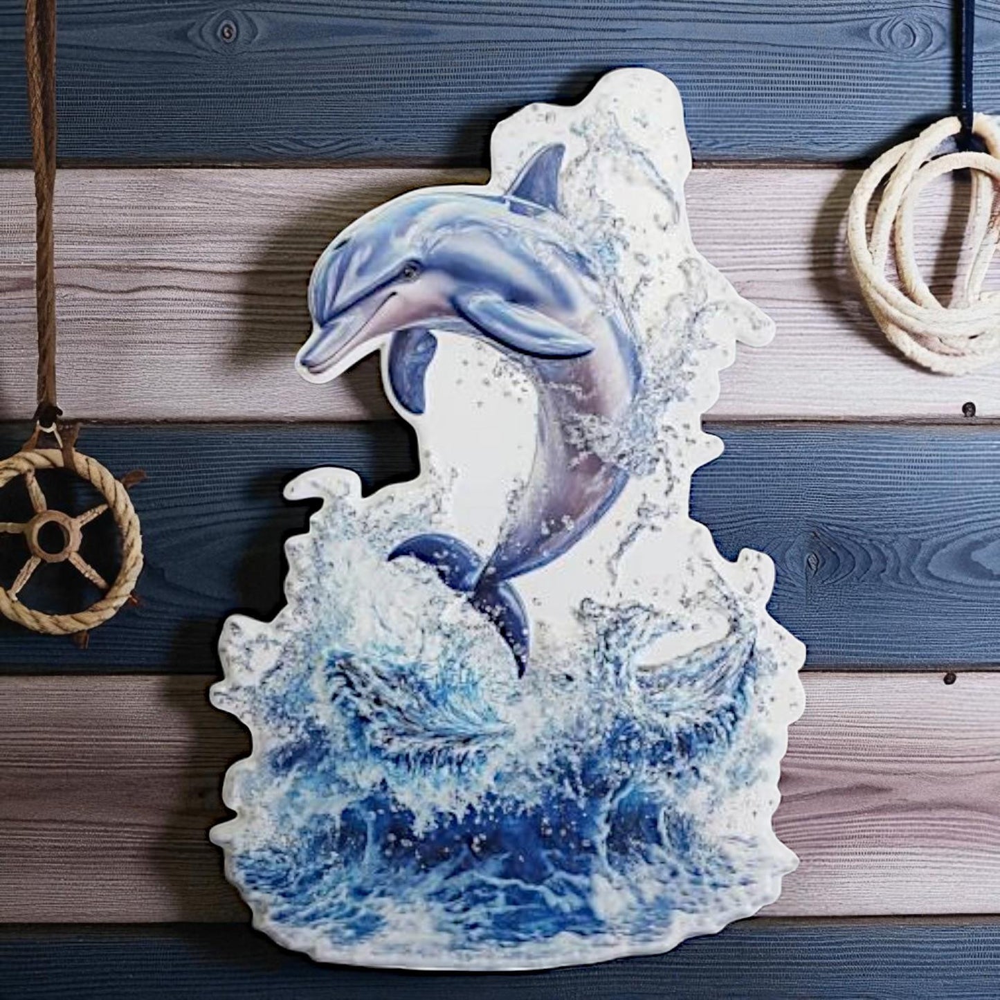 Dolphin Metal Wall Art | 3D Embossed Plaque | Marine Coastal Beach House Decoration