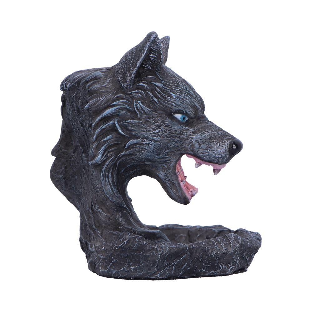 Dark Wolf Head Backflow Incense Burner | Hand-Painted Resin Aromatherapy Ornament 11.5cm