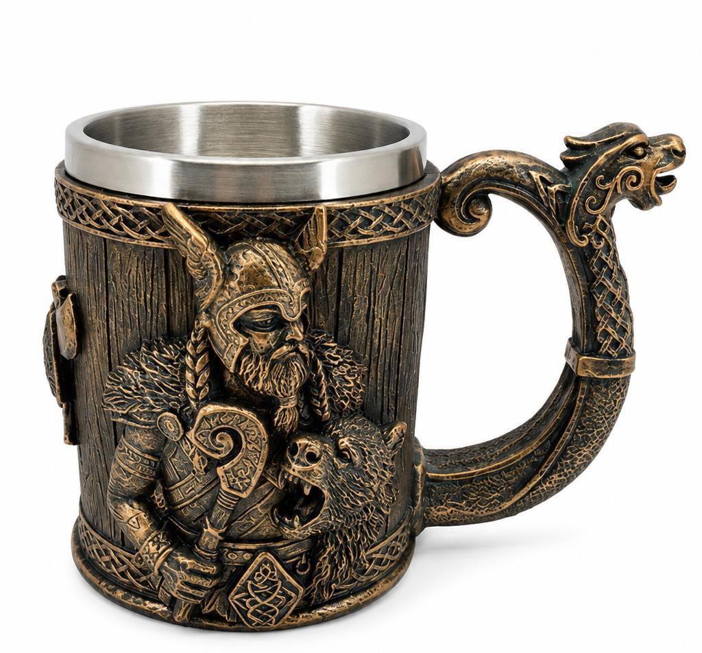 Viking Warrior Tankard Norse Wolf Dragon Beer Mug Medieval Celtic Gothic Gift