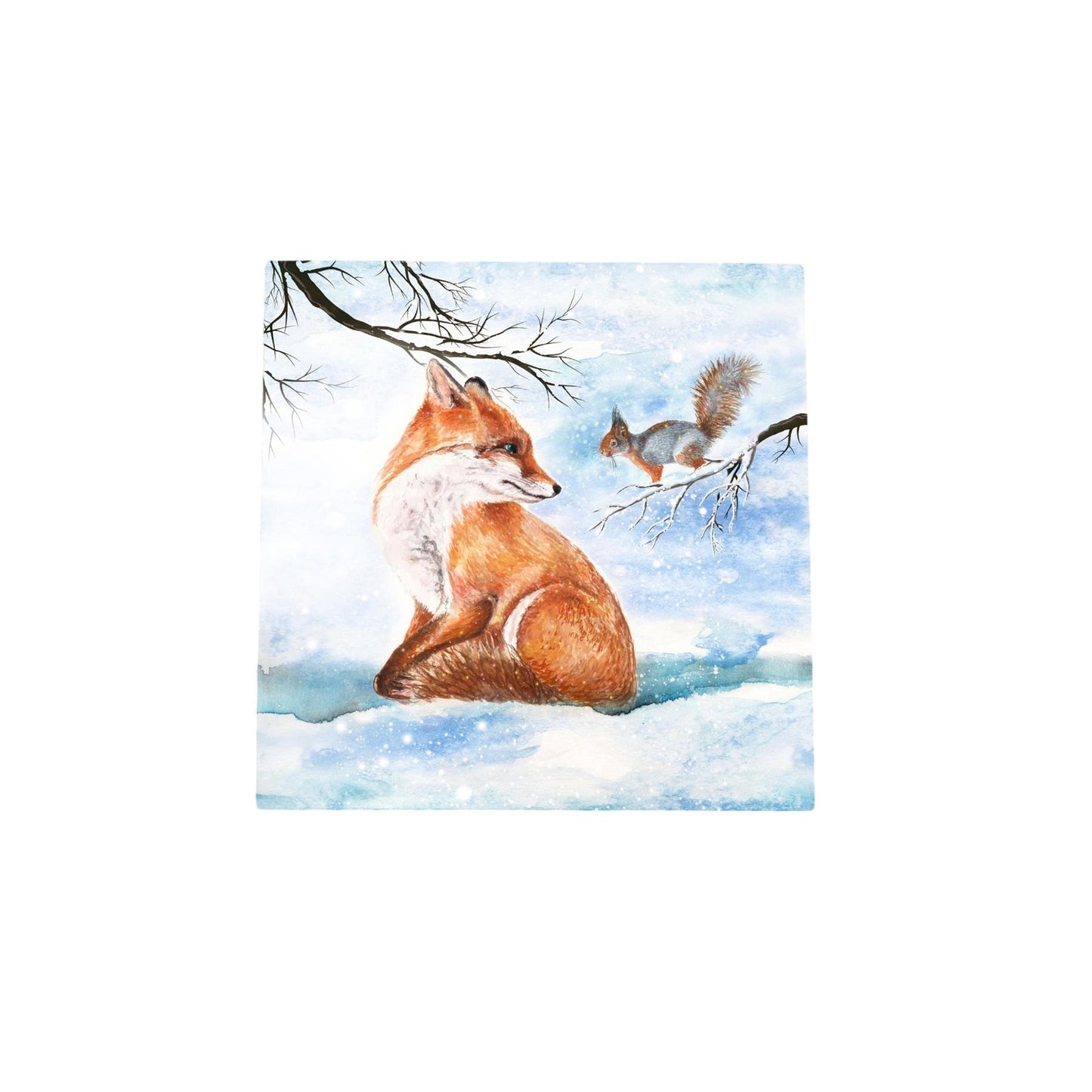 WINTER'S FOX & SQUIRREL Ceramic Art Tile by S. Jones – 20x20cm