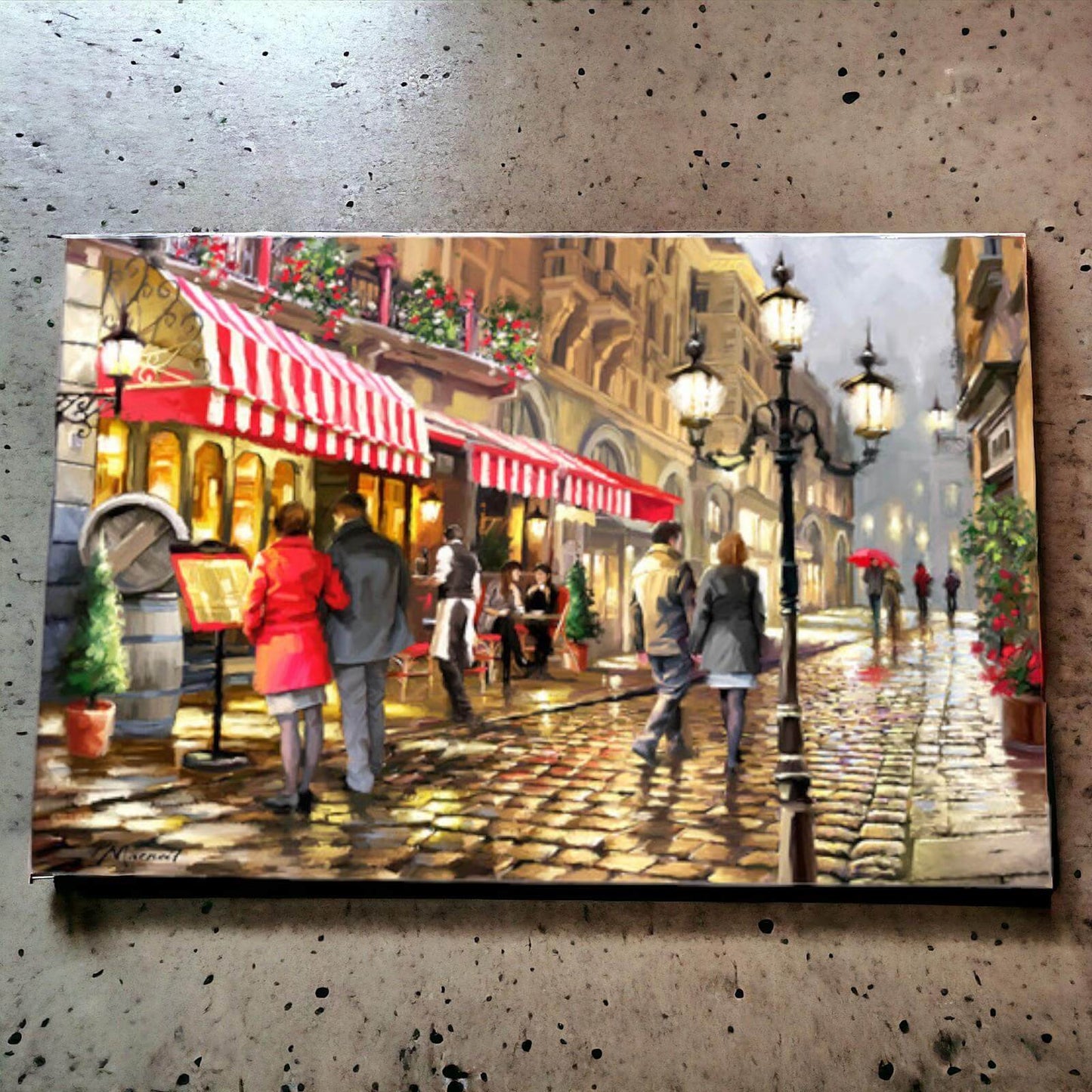 Macneil Studios EVENING CAFE Ceramic Wall Art Tile 30x20cm | Cityscape Painting Decor-Osiris Craftworks