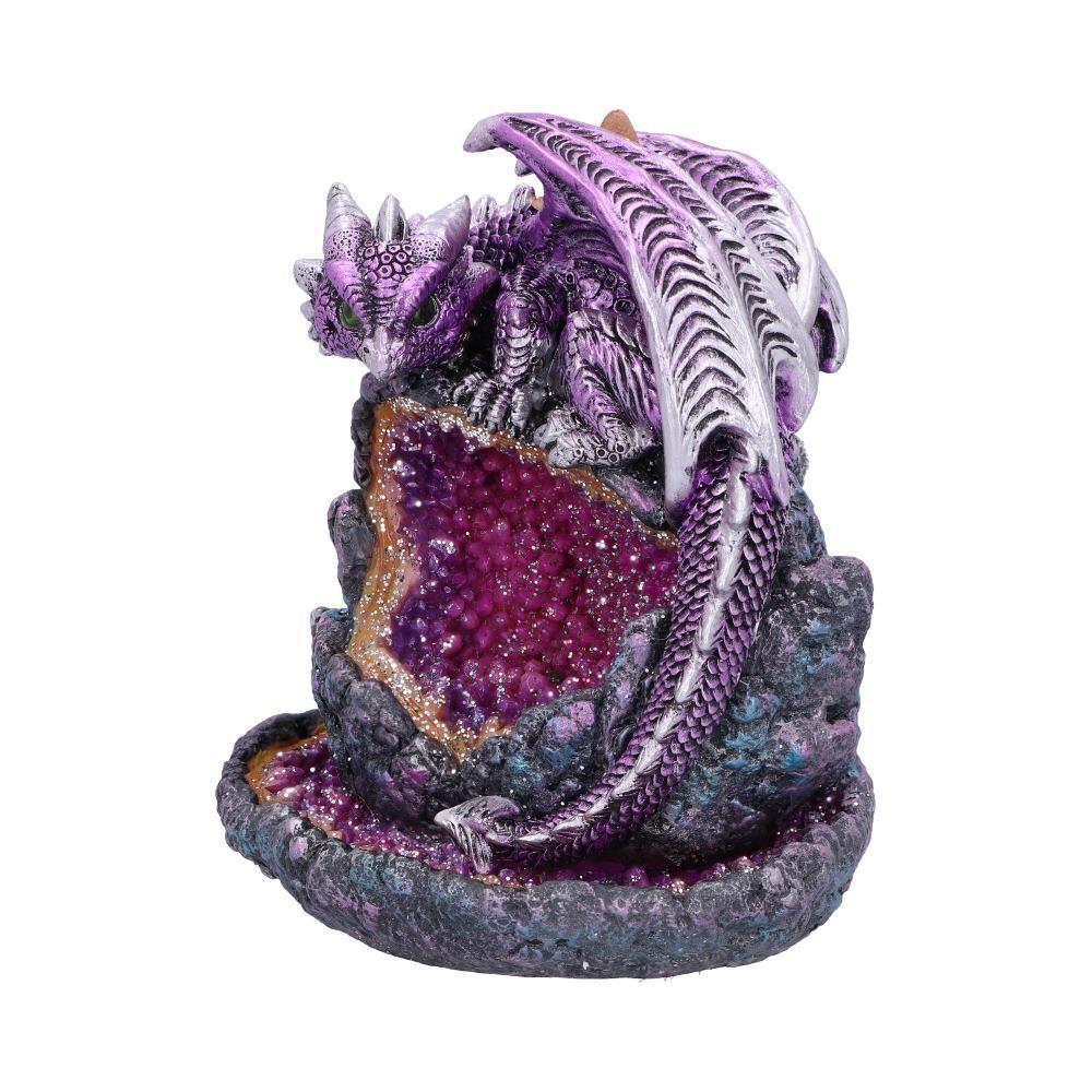 Vivid Purple Dragon Geode Incense Cone Burner – Resin Fantasy Sculpture 14cm