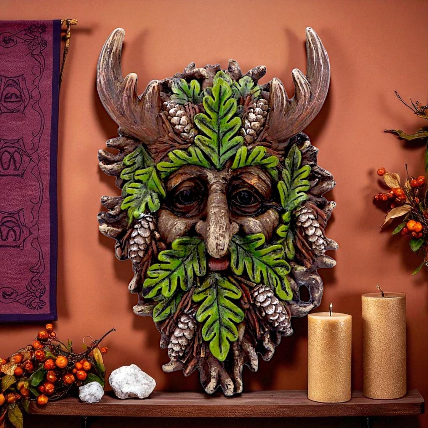 Autumn Horned Forest Spirit Ornament Woodland Pagan Plaque Wiccan Decor