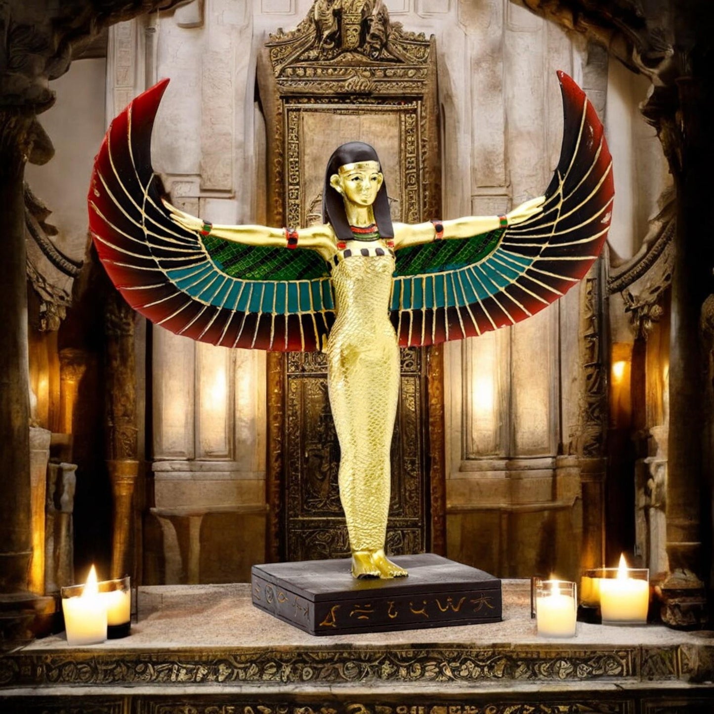 Winged Isis Gold Statue - Egyptian Mythology Goddess Figurine 23cm Ornament